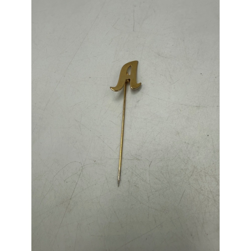 Vintage Gold Tone Cursive Letter A Initial Stick Pin Lapel Scarf Accessory